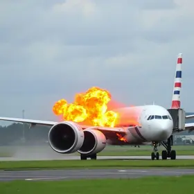 explosão de motor em avião