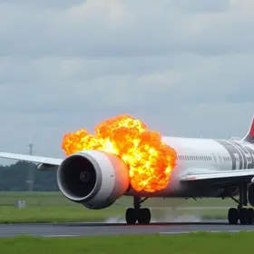 explosão de motor de avião